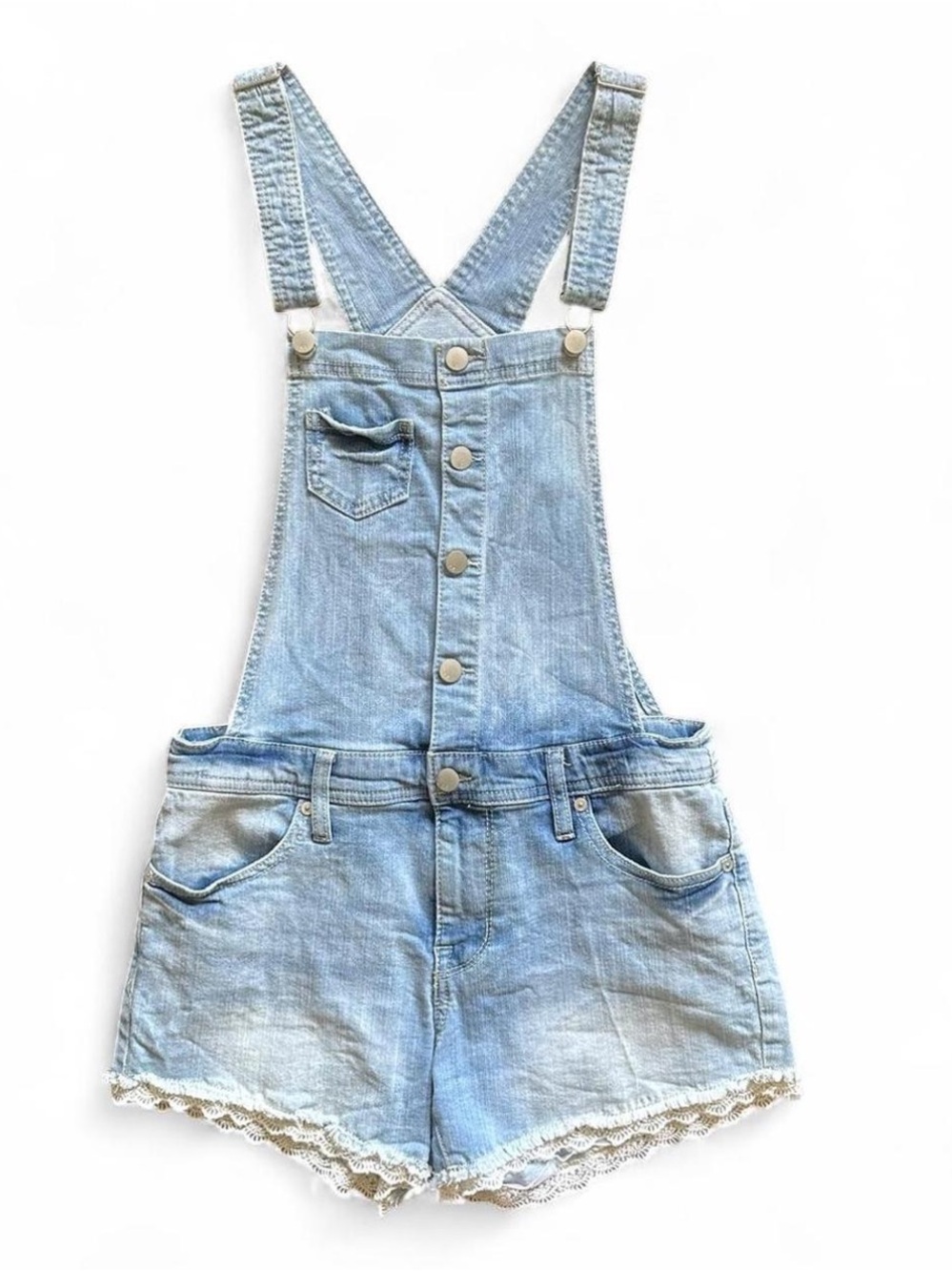 MOSSIMO Denim Short Overall with Raw Edge & Lace Trim — S